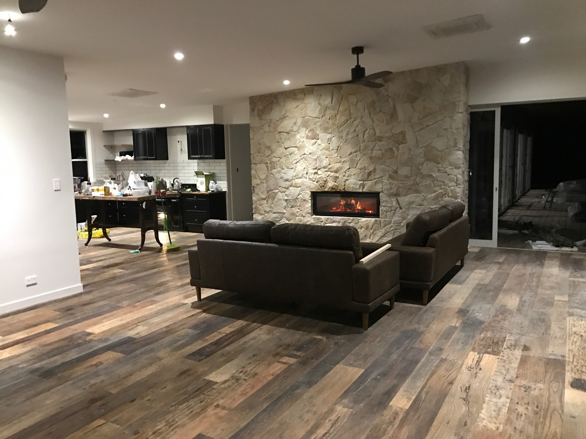 Reclaimed Chinese Elm timber flooring in a living room
